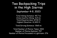 Sierra Backpacking, Sept 4-9, 2023